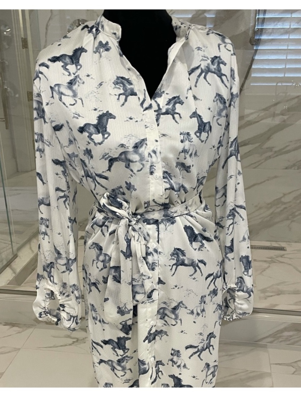 elizabeth crosby horse dress White Blue Large